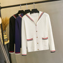 White Sweater Cropped Preppy Top Jacket