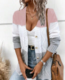 Casual Contrast Color Button Long Sleeve Sweater