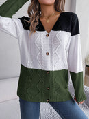 Casual Contrast Color Button Long Sleeve Sweater